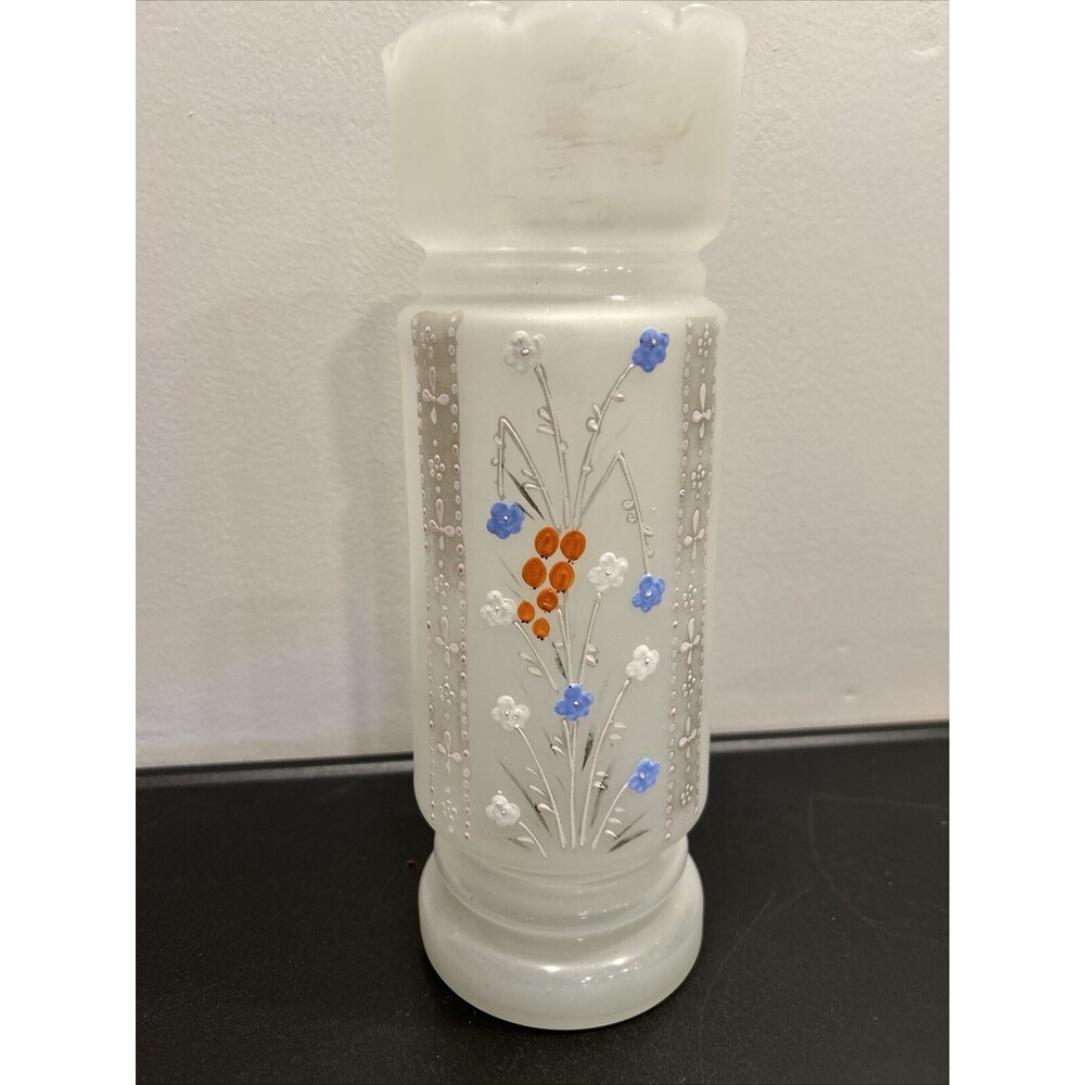VINTAGE HAND-PAINTED GLASS VASE Victorian Mantel Bristol? Floral